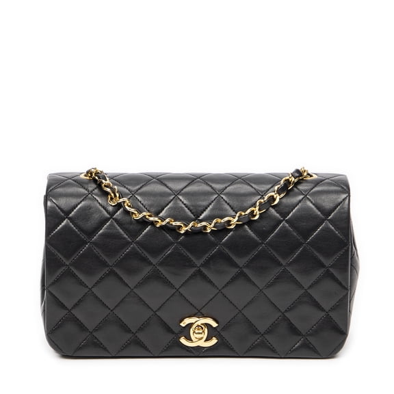 Pre-Owned Chanel Black Mademoiselle Full Flap Shoulder Bag Quilted Lambskin Leather