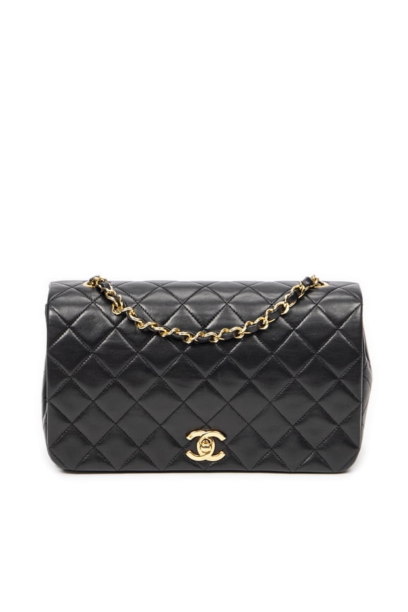 Pre-Owned Chanel Black Mademoiselle Full Flap Shoulder Bag Quilted Lambskin Leather