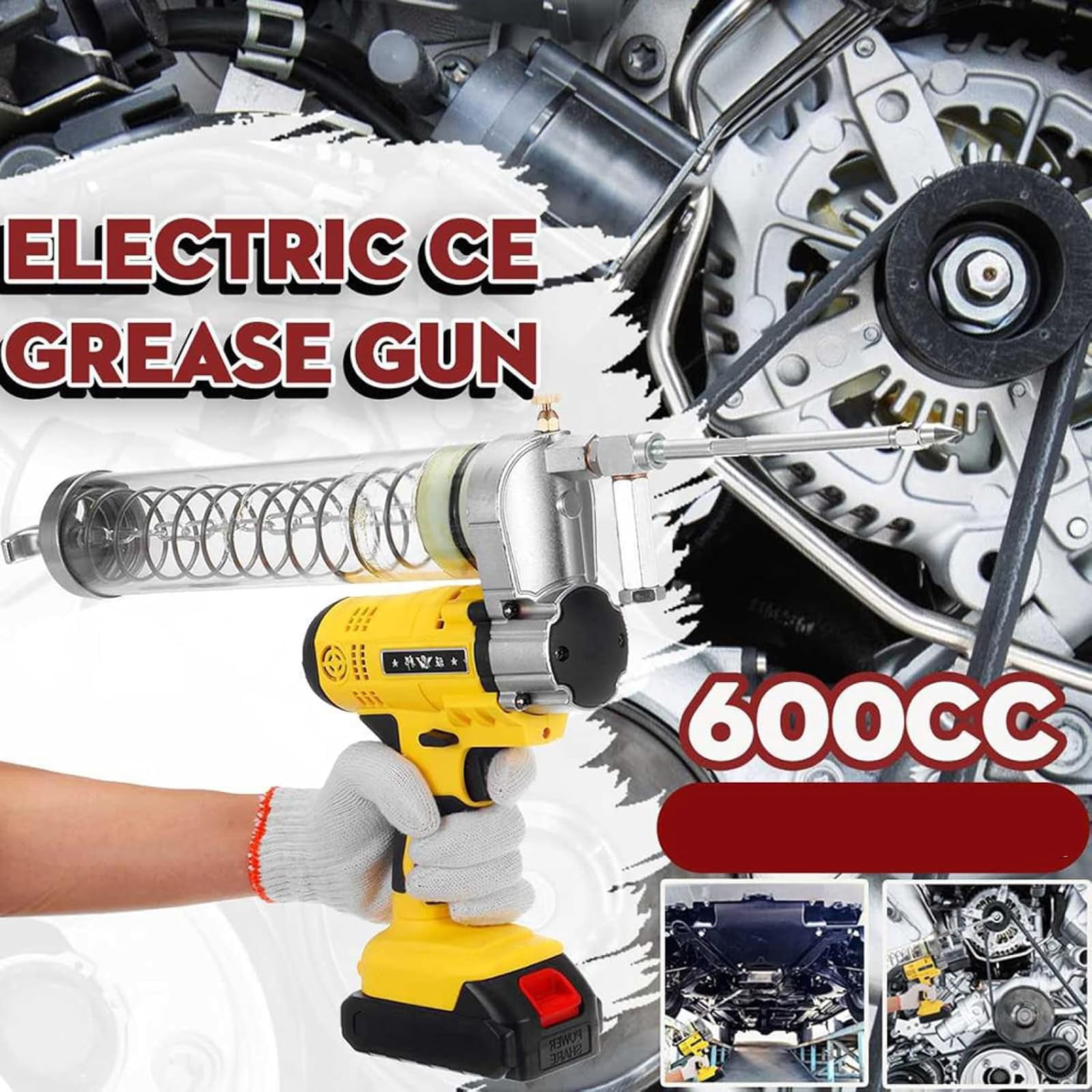 Cordless Grease Gun Compatible, Brushless 6000-7000 PSI Electric High Pressure Grease Gun, With 30cm High Pressure Hose, Comfortable Handle And Built-in LED Light, For Including Factories
