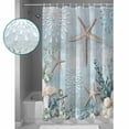 thumbnail image 4 of Turquoise Ocean Coastal Bathroom Curtain 72 Inch Shower Curtain with Hooks, Summer Beach Nautical Coral Starfish Waterproof Polyester Bath Curtain Washable Bathtub Curtain 60''x 72'', 4 of 6
