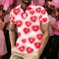 thumbnail image 2 of Awdenio T Shirts for Man Valentines Button Down Shirts Heart Print Short Sleeve Casual Turndown Collar T-Shirt Blouse, 2 of 5