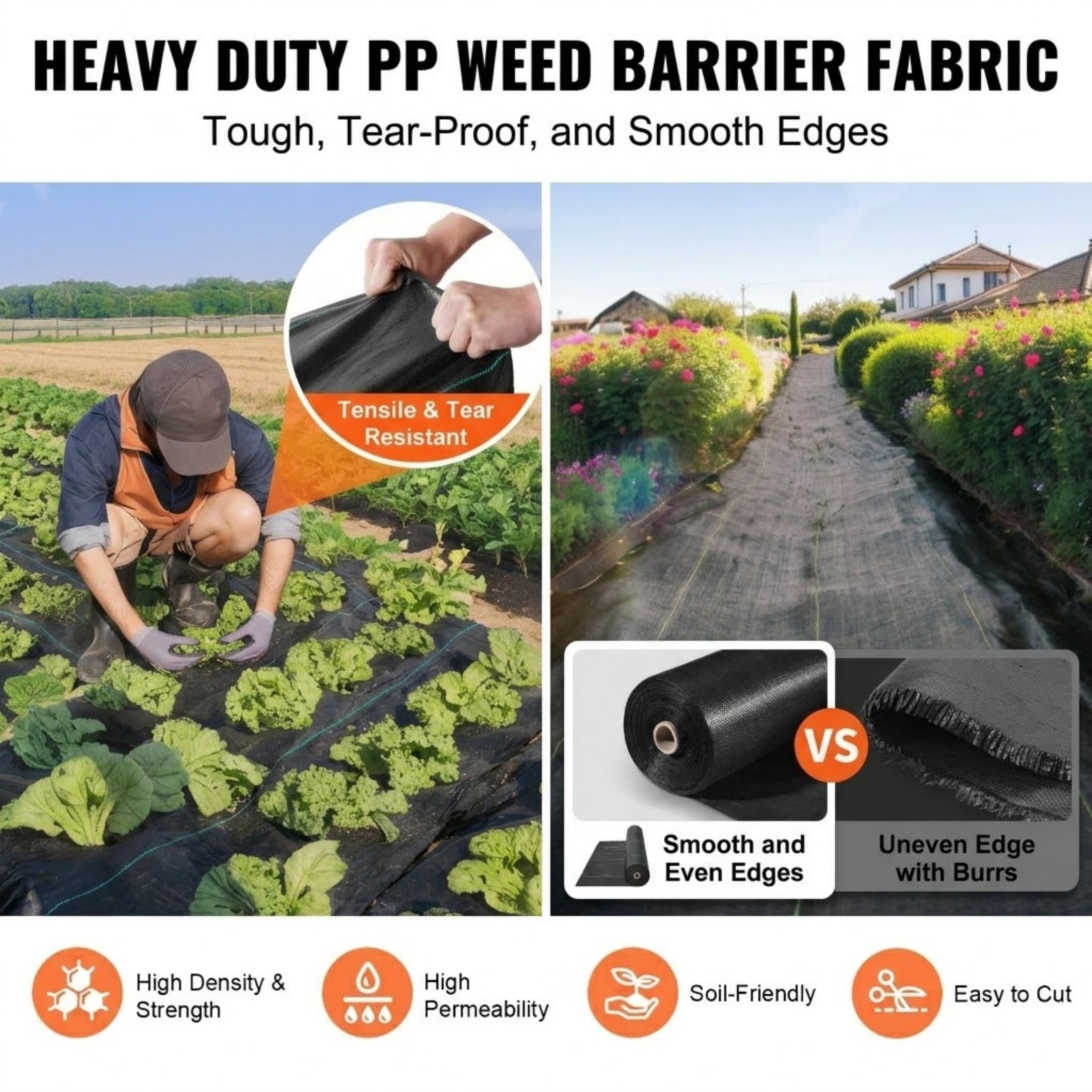 JUVOCT 3 x 300 Ft Weed Barrier Landscape Fabric, Heavy Duty Woven PP Weed Control Mat, Geotextile Ground Cover for Garden and Driveway
