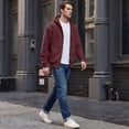 thumbnail image 7 of Full Zip Fleece Hoodie for Men Oversized Long Sleeve Pocket Loose Fit Streetwear Athletic Zip Up Sweatshirt Wine 2XL, 7 of 7