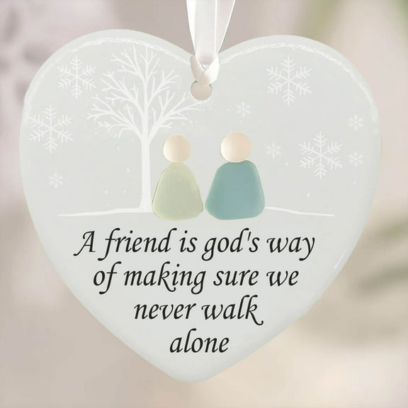 Gmogad Heart Shaped Sea Glass Friendship Ornament Handmade Keepsake Decor, Friendship Heart Gift for Sister Friend Coworker, Christmas Tree Hanging Decoration Meaningful Thank You Gift