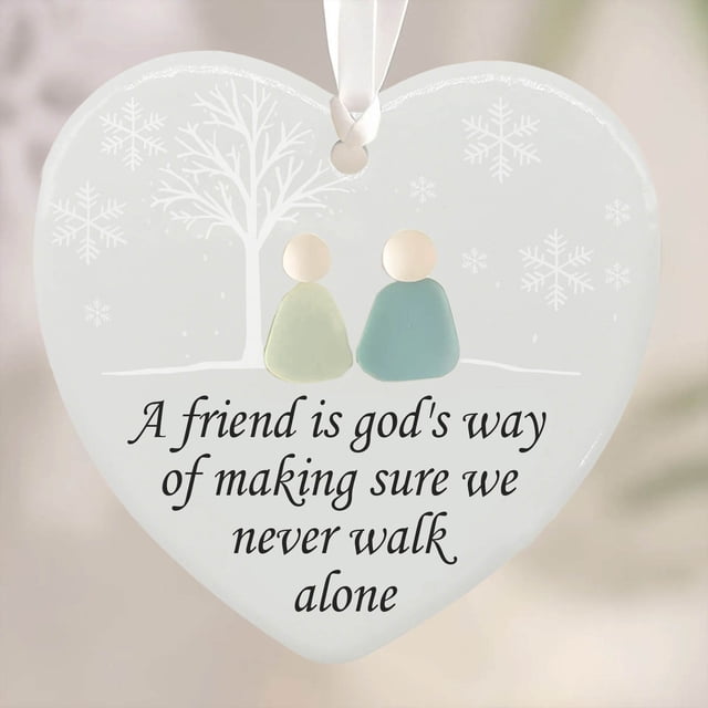 Adorno de corazón de la amistad de vidrio marino hecho a mano | Regalo único de amistad para una hermana, amiga o compañera de trabajo | Decoración colgante para árbol de Navidad con vidrio marino