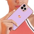 thumbnail image 3 of Compatible with iPhone 12 Pro Max Case for Women Girls, Luxury Gold Electroplate Plating Edge Love Heart Side Back Case with Full Camera Len TPU Cover Girly Slim Sleek Cute Case Purple, 3 of 17