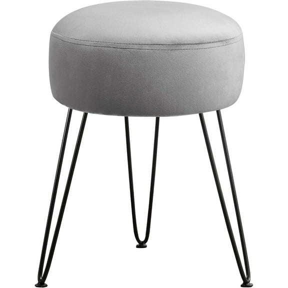 Vanity Stool, Gray Vanity Stools for Makeup Room, Round Ottoman Foot Stool, Velvet Footrest Vanity Chair for Bathroom Vanity, Bedroom, Living Room, Entryway, Offices