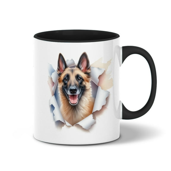 Funny Watercolor Adorable Belgian Malinois Peeking Through Torn Paper Effect 11oz Accent Two-tone Mug Sheepdog Dog Lover Gifts Coffee Tea Cup - 00026