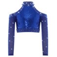 thumbnail image 2 of iiniim Girls Sequin Rhinestones Crop Top Cold Shoulder Long Sleeve Sparkle Tee Hip Hop Jazz Dance Shirt Royal Blue 8, 2 of 7