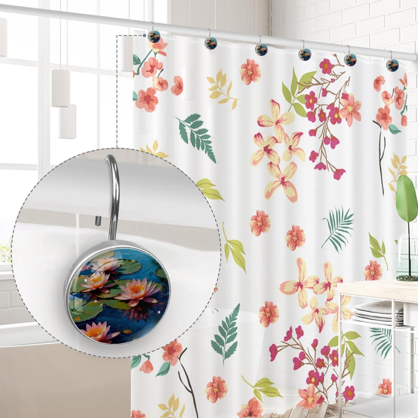 Imobaby 12 Pcs Metal Shower Curtain Hooks Rust Proof for Shower Curtain Liner - Lotus Pink in the Lake