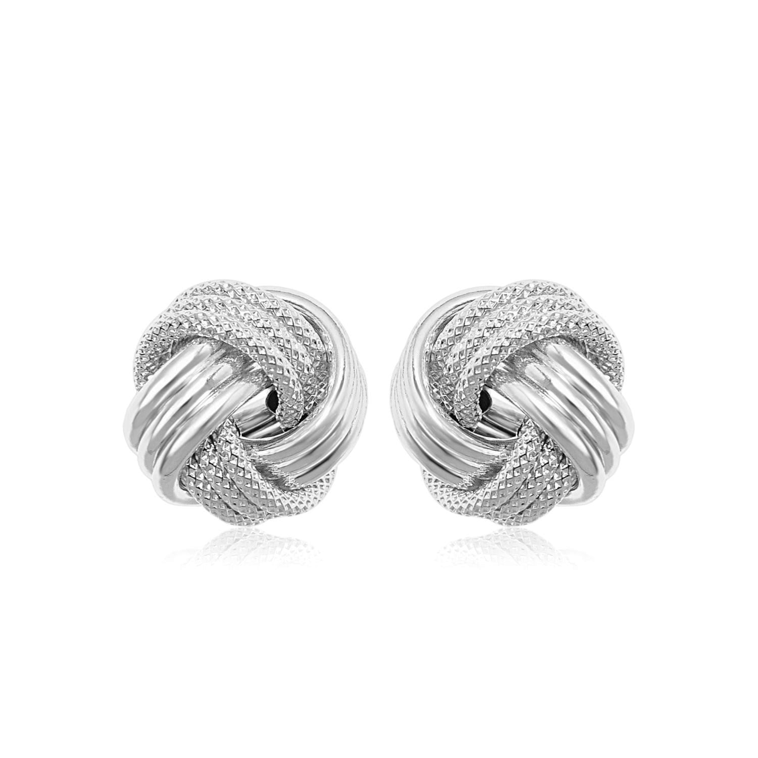 14k White Gold Love Knot With Ridge Texture Earrings Walmart Com