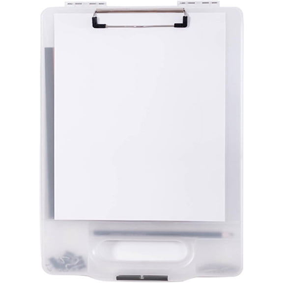 SAYEEC A4 Transparent Clipboard Storage Box with Handle & Clip, Plastic  Waterproof File Organizer for Office, White