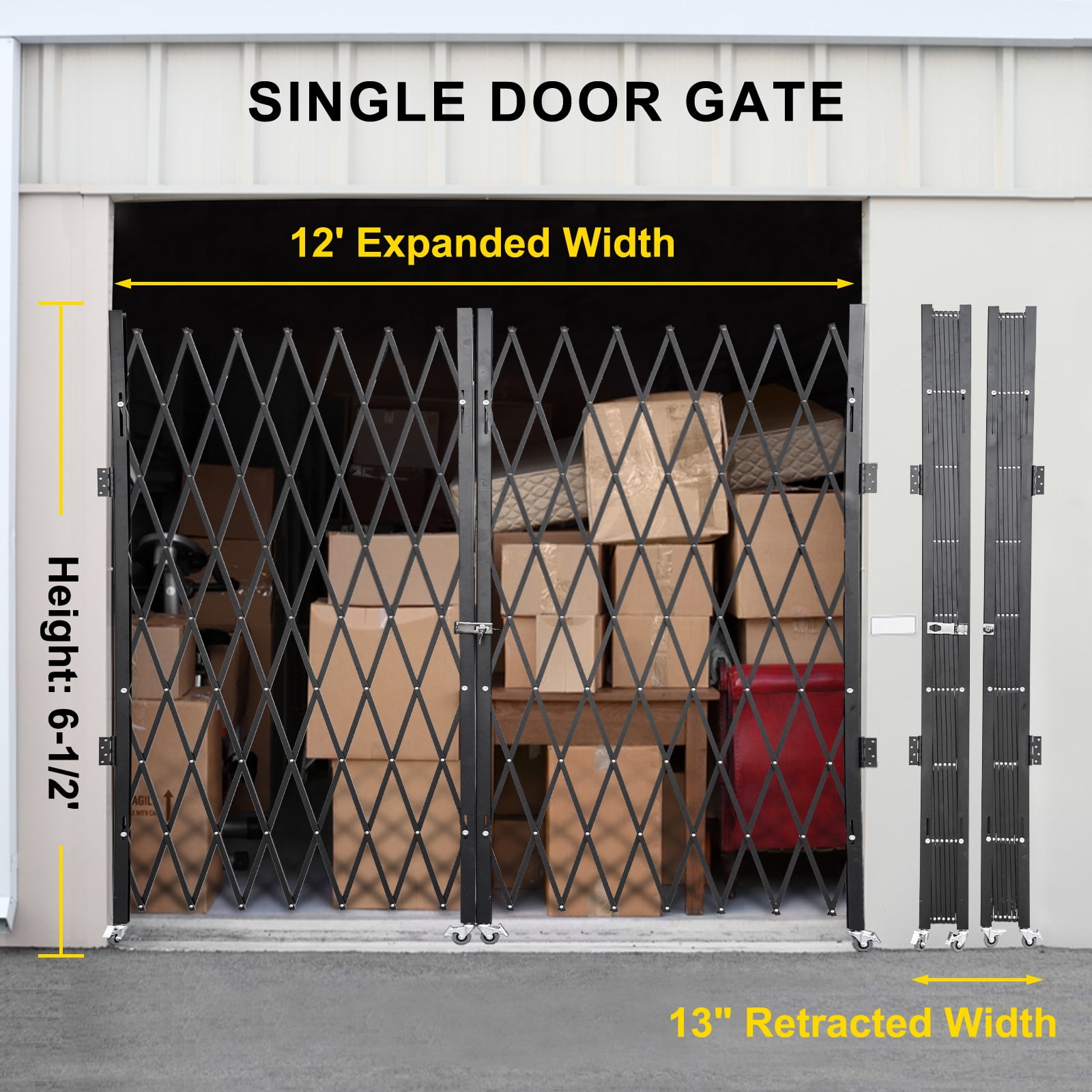 6-1/2'W Single Folding Security Gate 6-1/2'H 