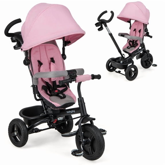 Barara King Travel Stroller,Baby Wagon,4-in-1 Baby Tricycle Toddler Trike with Reversible Seat and 5-Point Safety Harness-Pink
