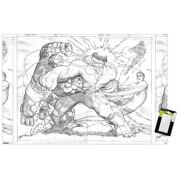 Marvel Sketch - Hulk vs. Fantastic Four Wall Poster, 22.375" x 34"