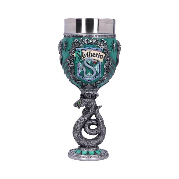 Harry Potter Slytherin Hogwarts Goblet, Hand-Painted Collectible Chalice with Stainless Steel Insert by Nemesis Now, Officially Licensed Cup