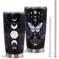 thumbnail image 1 of Vaso gótico de mariposa con tapa y pajita, diseño de bruja con fases lunares, botella de agua, taza de café, taza de viaje de acero inoxidable con aislamiento al vacío, vasos de 590 ml, color negro y, 1 of 6