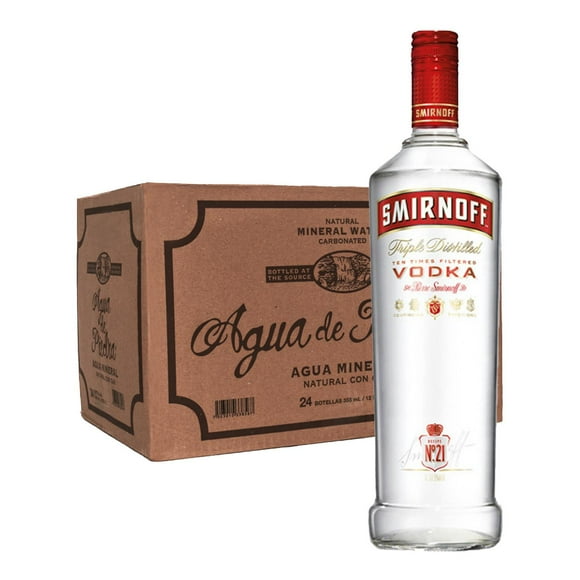 Pack 24 Agua de Piedra con Gas 360 ml y Vodka Smirnoff 1 L