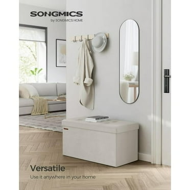 SONGMICS Storage Ottoman Bench, Foldable Ottoman Foot Rest, 15 x 30 x 15 Inches, End of Bed Bench, Storage Chest, Load up to 660 lb, for Living Room, Bedroom, Entryway, Cream White ULSF247W01