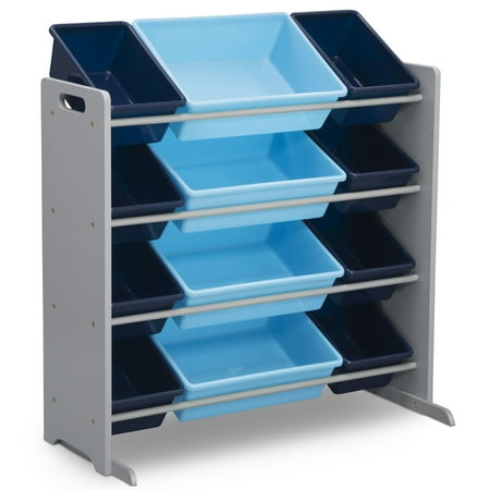 Delta Children Kids Toy Storage Organizer with 12 Plastic Bins, Greenguard Gold Certified, Grey/Blue