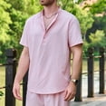 thumbnail image 6 of Mens Polo Shirt Solid Color Stand Collar T Shirt Long Placket Button Knit Summer Top Pink M, 6 of 9