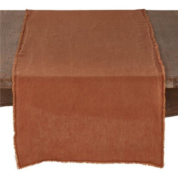 SARO 16 x 72 in. Graciella Rectangle Fringed Design Stone Washed Linen Table Runner - Terracotta
