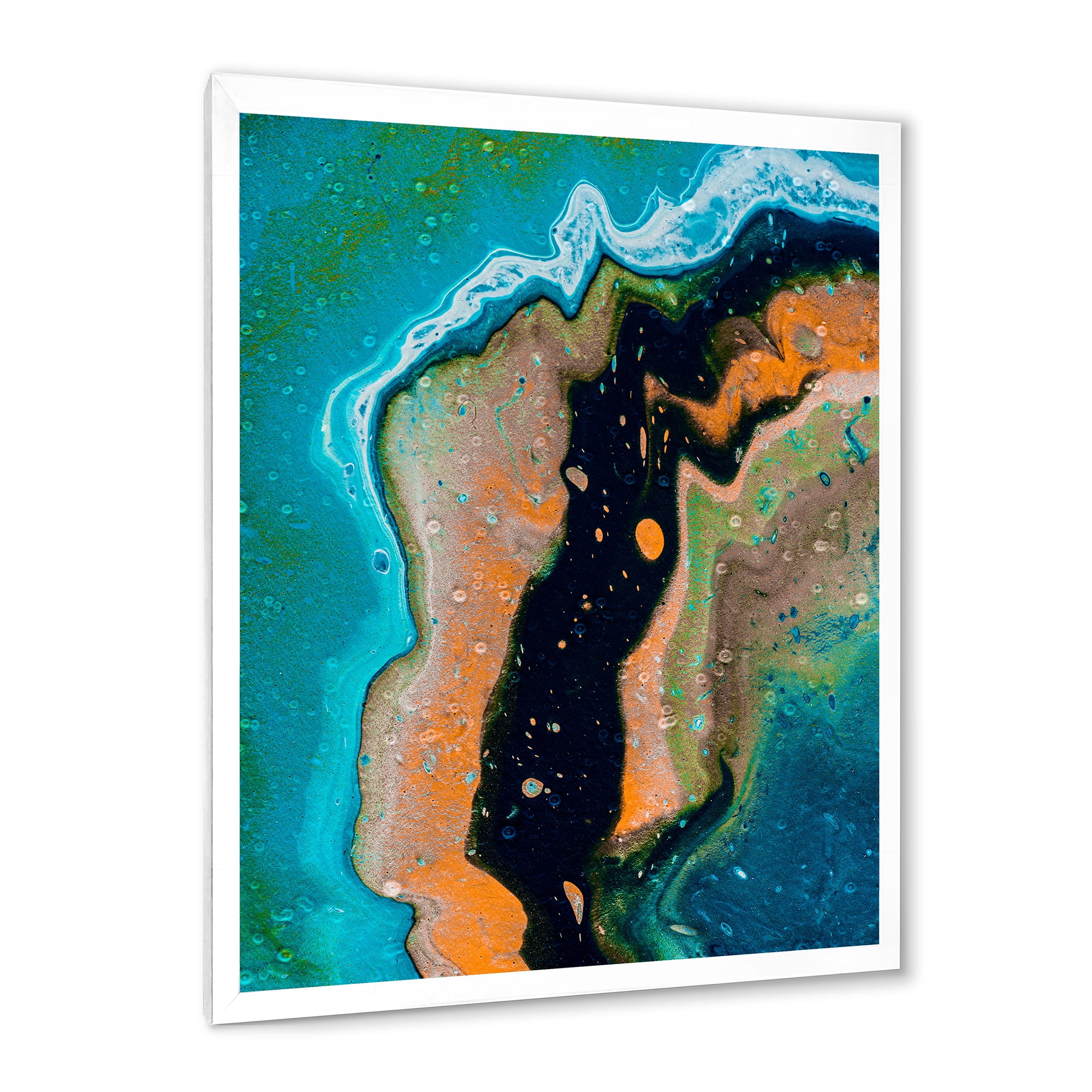 Designart 'Abstract Composition In Black and Orange' Modern Framed Art Print