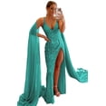 thumbnail image 3 of Vestidos largos de fiesta de lentejuelas de sirena brillantes para mujer, con abertura alta, cuello en V, tirantes finos con purpurina, vestidos formales de fiesta de noche, 3 of 5