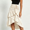 thumbnail image 2 of Women Drawstring Ruched Midi Skirt, High Low Asymmetrical Tiered Ruffle Wrap Skirt, High Waist Flowy Irregular Hem A Line Skirt Beige XXL(XXL), 2 of 5