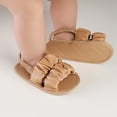 thumbnail image 4 of Hotiary Infant Baby Girls Summer Open Toe Sandals Toddler PU Leather Soft Cute Princess Flat Shoes Brown for 0-18M, 4 of 8