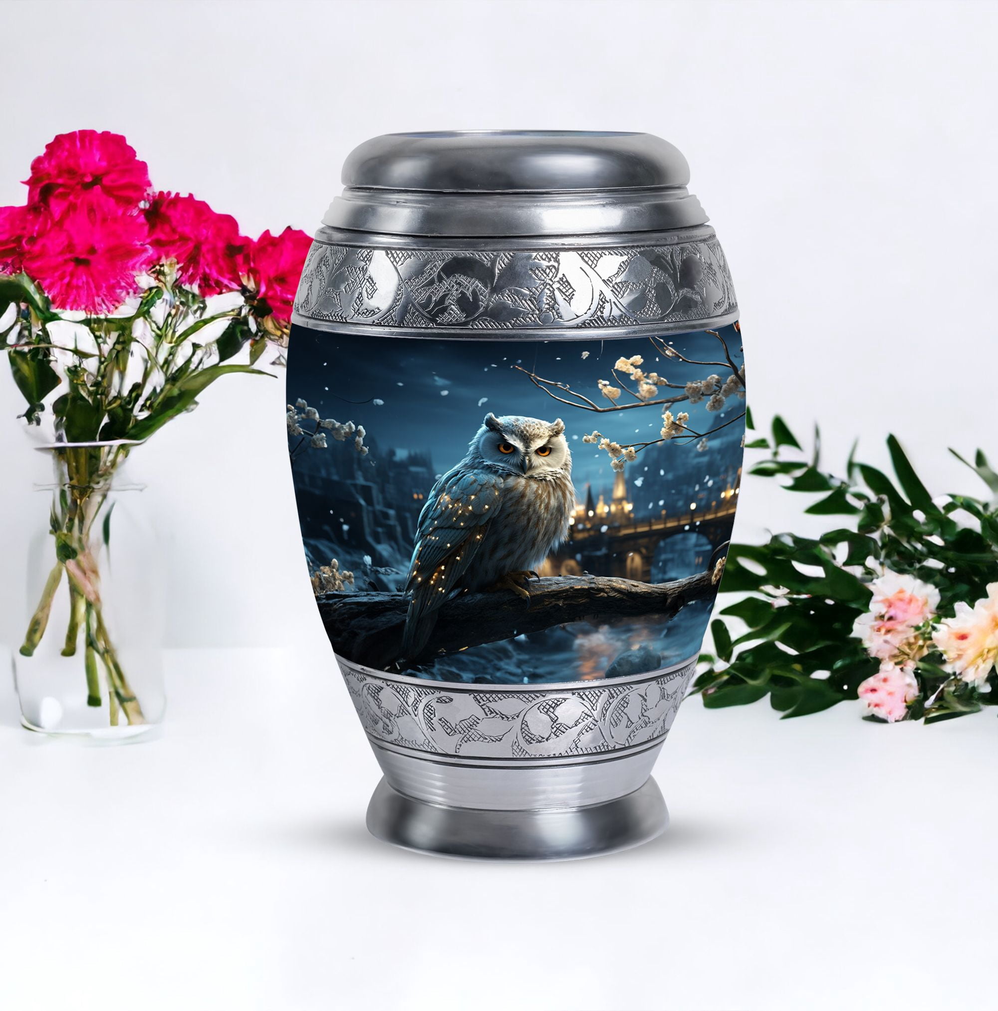 Golden Owl Urns For Ashes Adult Mom - Funeral Large Urn For Human Ashes Man And Women - Memorial Gifts For Decorative 10Inch To 200 Cubic Inches Capacity Include Velvet Bag