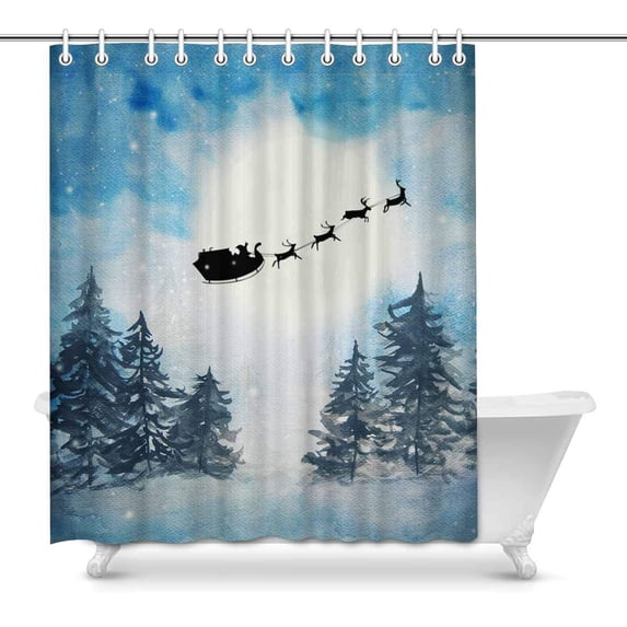 MKHERT Fantastic Happy Christmas Santa with Reindeer in Starry Night Decor Waterproof Polyester Bathroom Shower Curtain Bath Decorations 60x72 inch