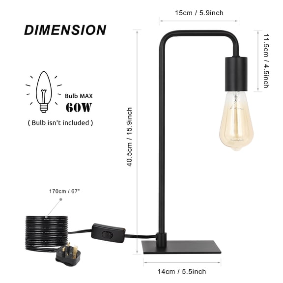 Industrial Bedside Nightstand Lamp Black