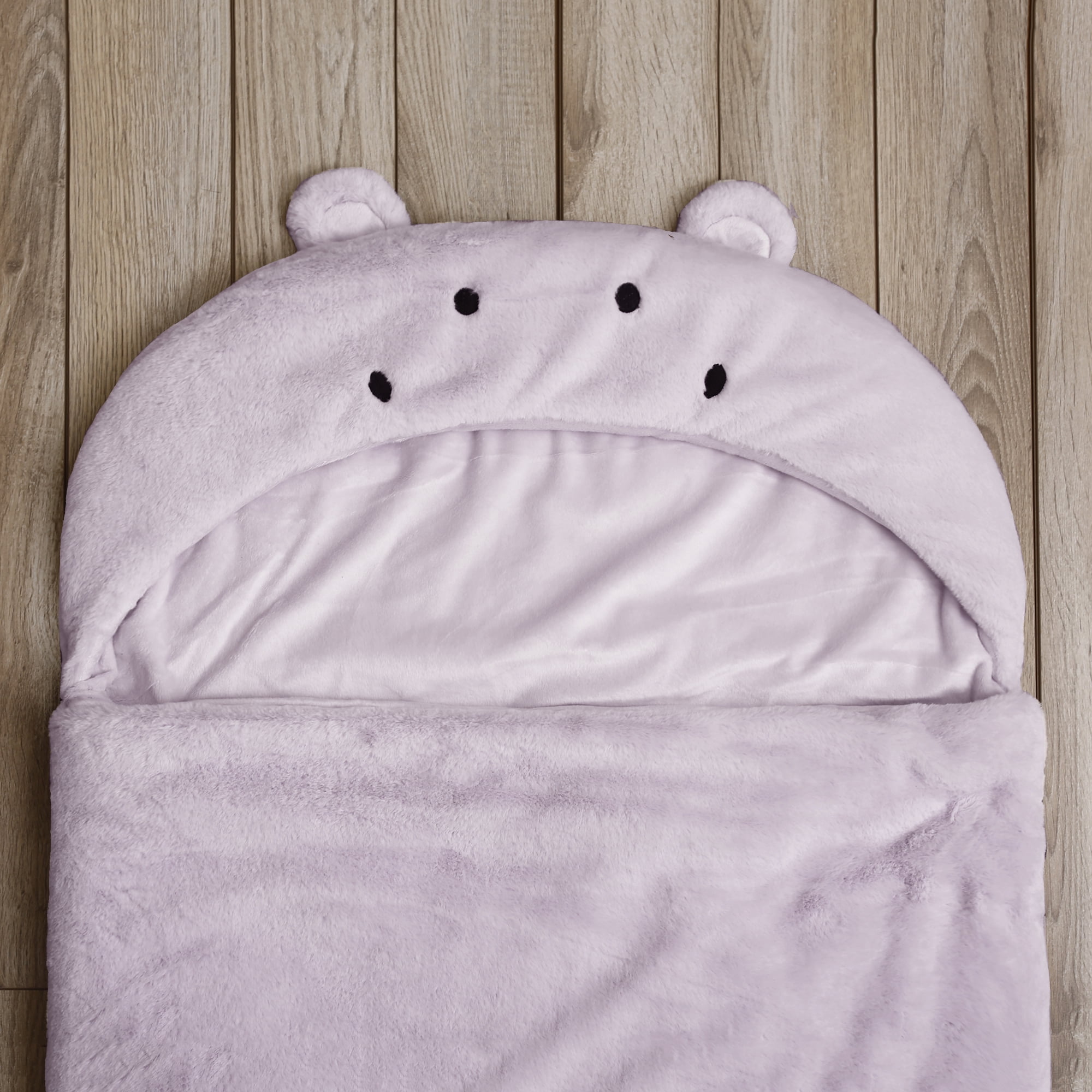 Best Home Fashion Closeout Plush Faux Fur Hooded Hippo Animal Sleeping Bag 1 Sleeping Bag Lavender 27 W x 59 L -