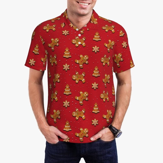 Balery Gingerbread Man Camisa Polo de Hombre con Estampado, de Manga Corta y Tejido Medio, Camisa Tipo Golf Polo-3X-Large