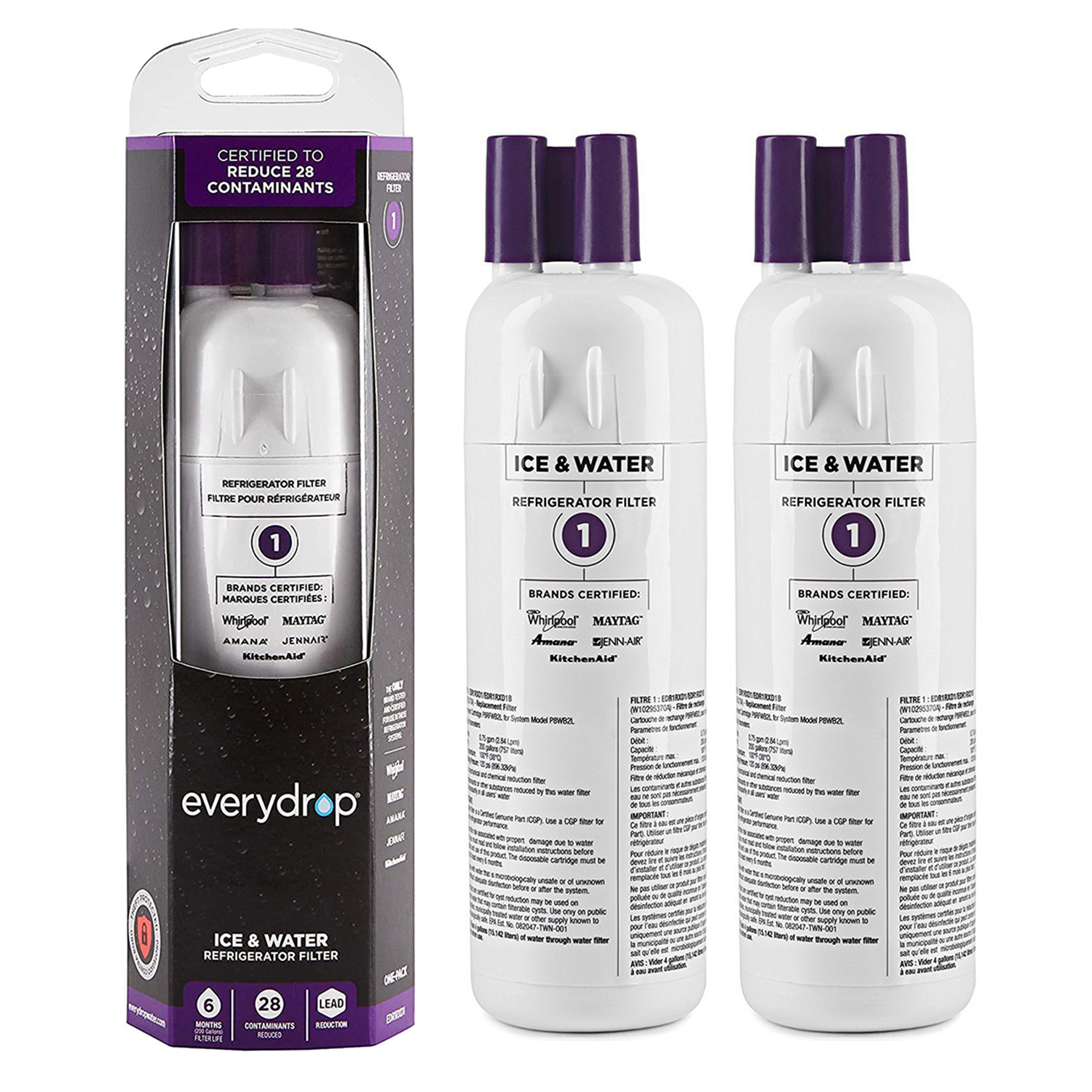 2PACK EveryDrop1.EDR1RXD1WhirlpoolW10295370AFridge Water Filter
