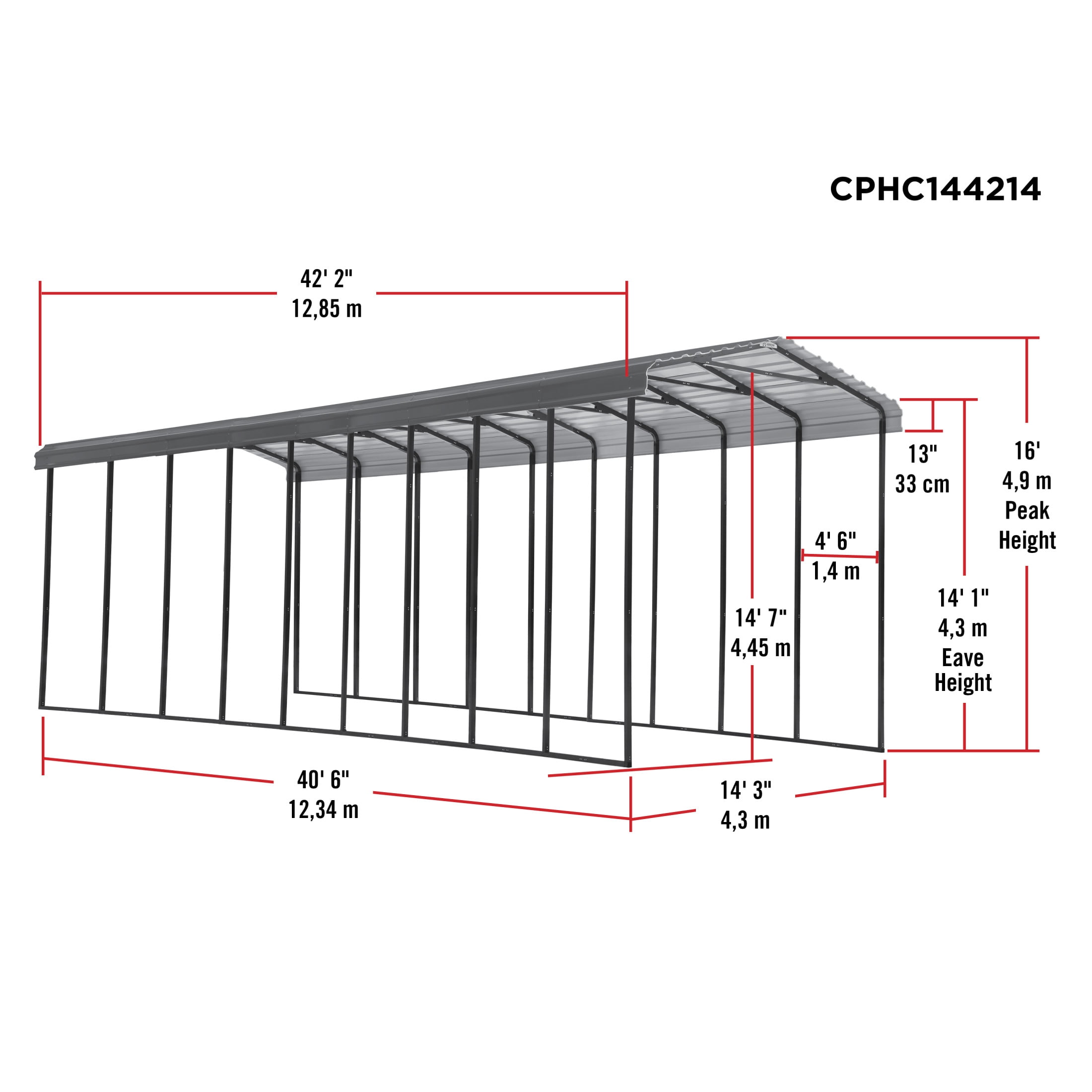 Arrow 14 x 42 x 14 ft Charcoal RV Carport