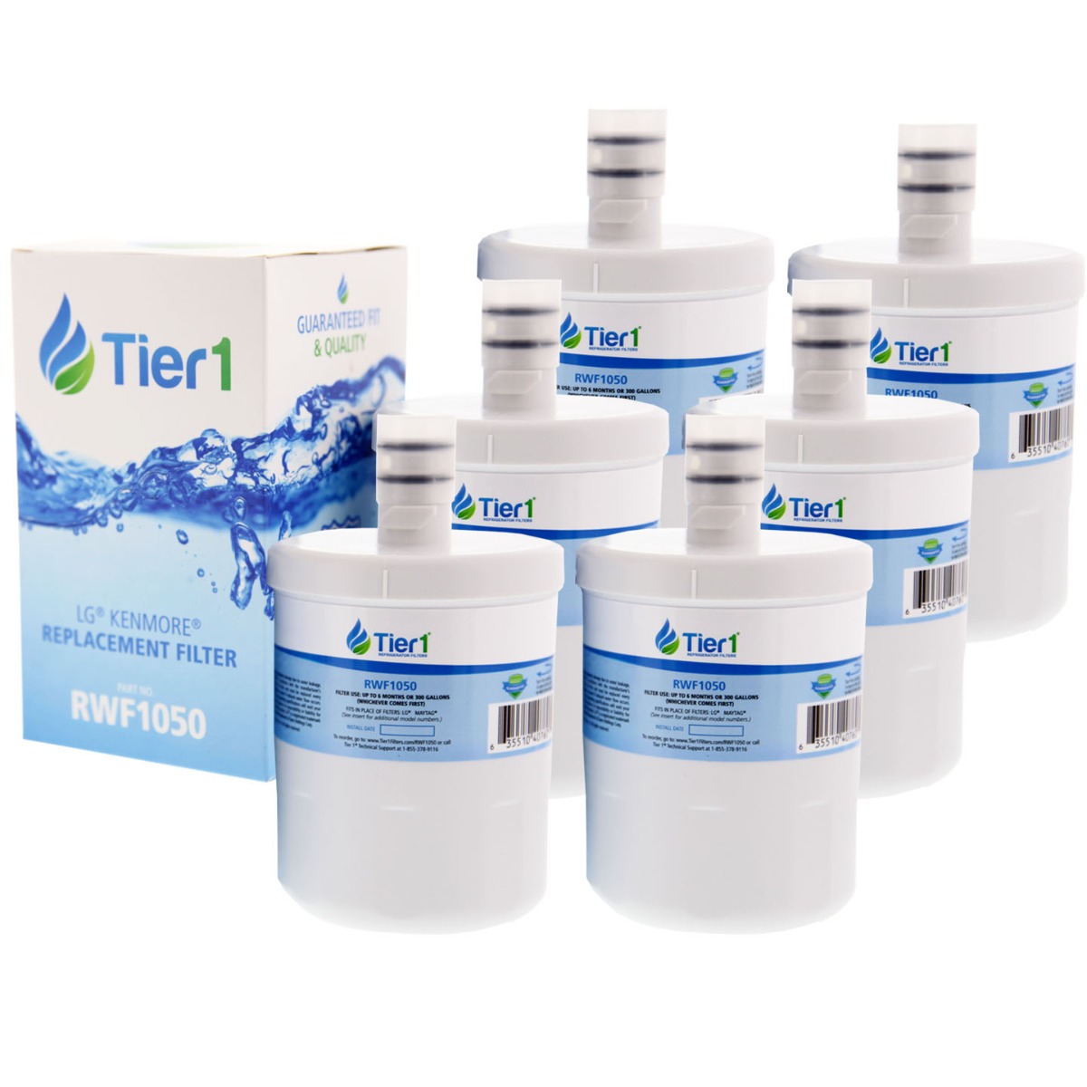 Tier1 RWF1050 Refrigerator Water Filter 6-pk | Replacement for LG LT500P, 5231JA2002A, GEN11042FR-08, ADQ72910902, ADQ72910907, ADQ72910901, WD-F05, SP-LE500, RWF0100A, Fridge Filter - image 1 of 8