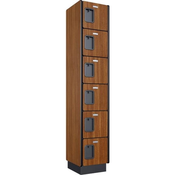 Global Industrial 413334 6-Tier 6 Door Wood Locker, Cherry - 12 x 15 x 72 in.- Unassembled