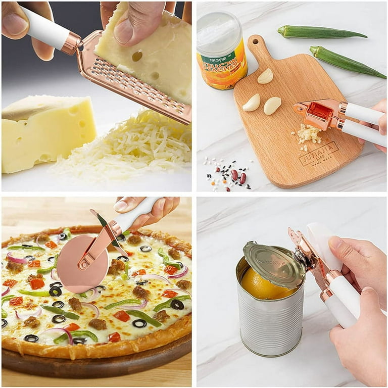 Kitchen Gadgets Set 6 Piece, Space Saving Kitchen Utensils Stainless Steel Accessories Cheese Grater, Bottle Opener, Pizza Cutter, Vegetable Peeler
