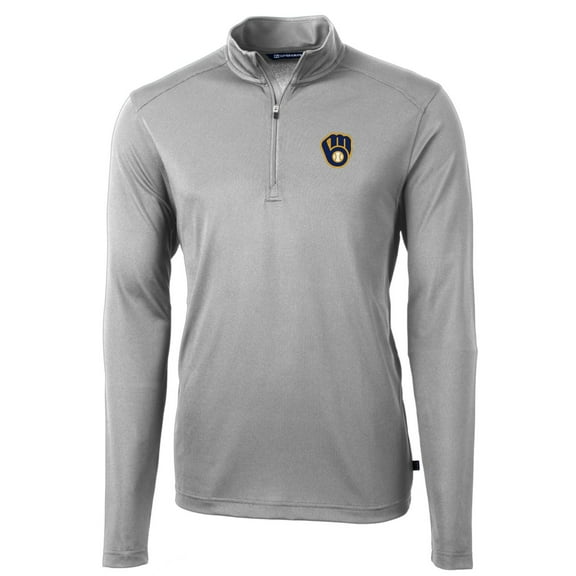 Men's Cutter & Buck Gray Milwaukee Brewers Big & Tall Virtue Eco Pique Quarter-Zip Pullover Jacket