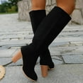 thumbnail image 5 of Black Booties TKYCMSUAKI Slouchy Boots Women Knee High Boots Pointed Toe and Block Heel Suede and Faux Leather Boots Pull-On Western Wide Calf Country Fashion Tall Boots, 5 of 10