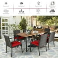 thumbnail image 5 of Demifill 7Pcs Patio Rattan Cushioned Dining Set with Umbrella Hole, Patio Dining Set with 6 Sturdy and Portable Armchairs and A Table, Dining Set for Outdoor, Red, 5 of 6