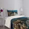 thumbnail image 3 of Ambesonne Under the Sea Quilted Bedspread Set 2 Pcs, Turtle Coral Reef, Twin Size, Brown Coconut Aqua, 3 of 5
