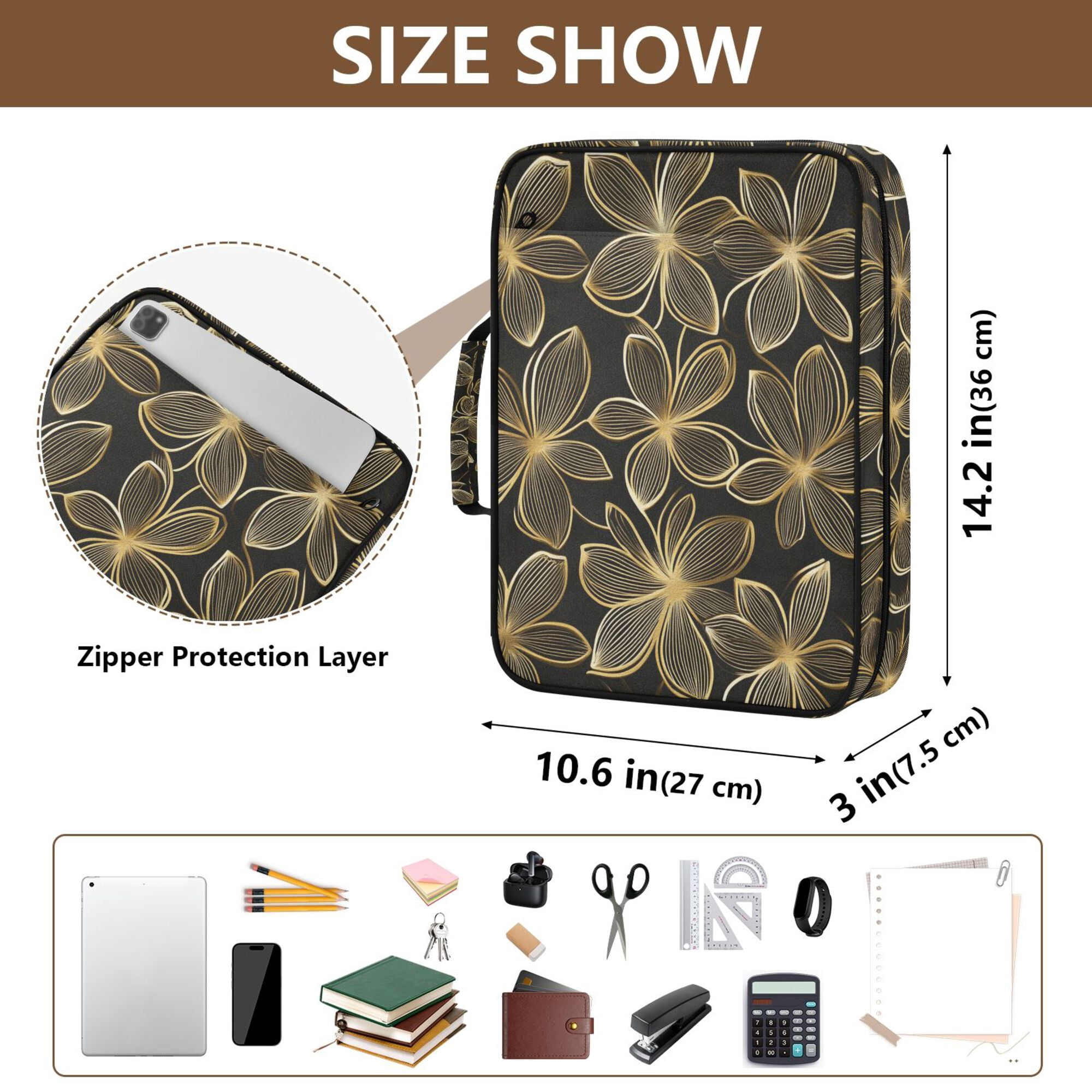 FORMRS Accordion File Folder A4 Size 7-Pocket Expanding Document Organizer Bag with 3 Ring Binder, Golden Elegance