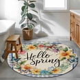 thumbnail image 3 of Round Rugs 3 Ft, Hello Spring Non Slip Area Rugs for Kitchen Bedroom Entryway, Farmhouse Floral Eucalyptus Wood Plaid Burlap Washable Carpet Runner Rug Floor Mats for Bedroom Home Decor, 3 of 8