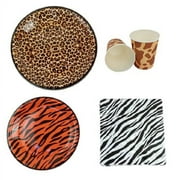 KYMY Animal Print Party Decorations,Jungle Safari Zoo Animal Print Supplies Tableware,Including Animal Party Plates,Cups and Napkins for Birthday Party,Picnic,Celebration and Festivals (Brown)