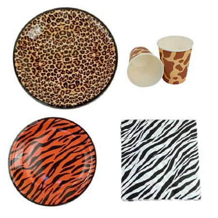 KYMY Animal Print Party Decorations,Jungle Safari Zoo Animal Print Supplies Tableware,Including Animal Party Plates,Cups and Napkins for Birthday Party,Picnic,Celebration and Festivals (Brown)