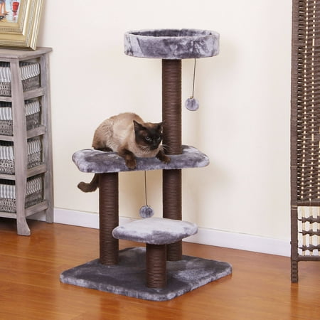 PetPals Group Unwind Chocolate and Grey Color Cat Tree, 2 Level Perches