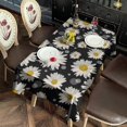 thumbnail image 2 of Black White Flower Pattern Rectangle Tablecloth 60"x102",Waterproof Polyester Rectangle Table Cloth, Wipeable Spillproof Polyester Tablecloth for Dining, Camping, Indoor and Outdoor, 2 of 6